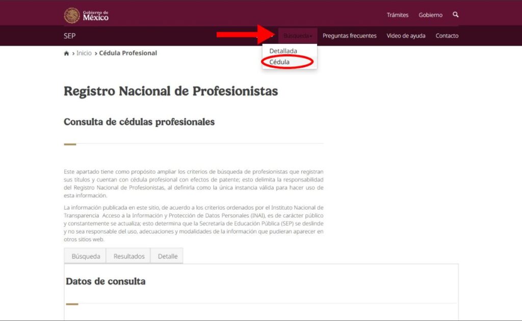 consultar cédula profesional por número