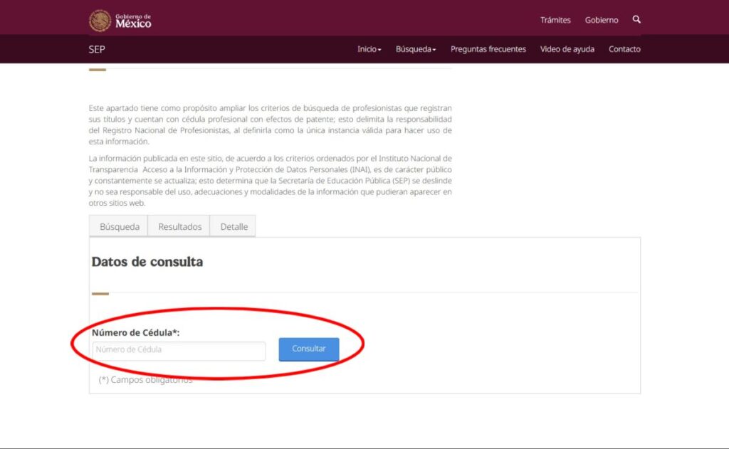 consultar cédula profesional por número